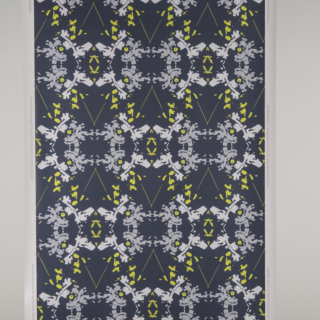eco friendly navy white chartreuse wallpaper made in usa