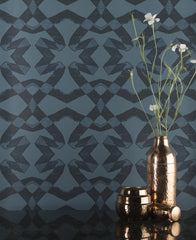 eco friendly modern edgy blue petrol geometric wallpaper Lucina by elworthy studio