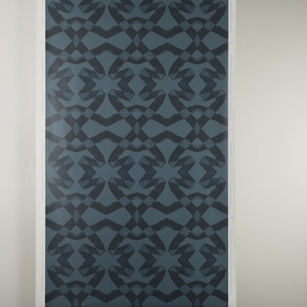 eco friendly modern edgy blue petrol geometric wallpaper Lucina by elworthy studio
