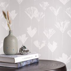 eco friendly gray botanical wallpaper made in usa